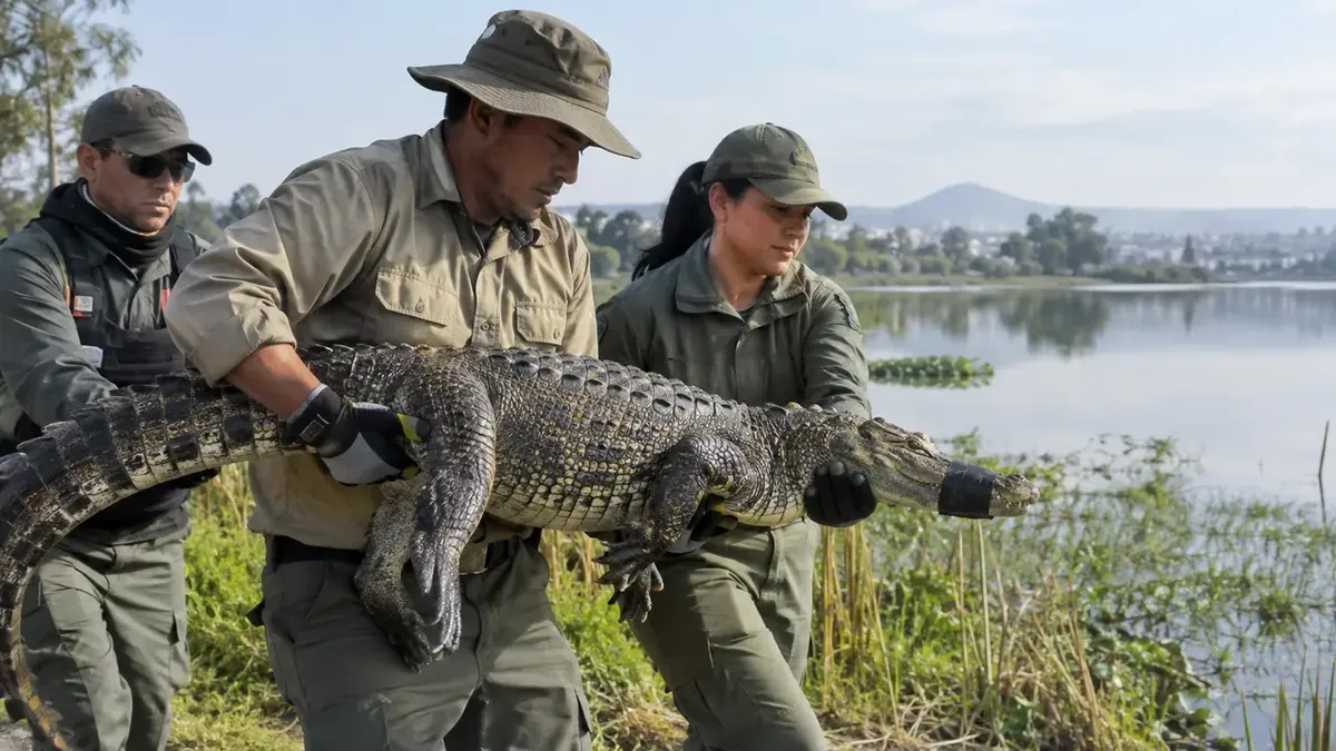 Imagen de Cocodrilo localizado en la laguna de San Baltazar será reubicado